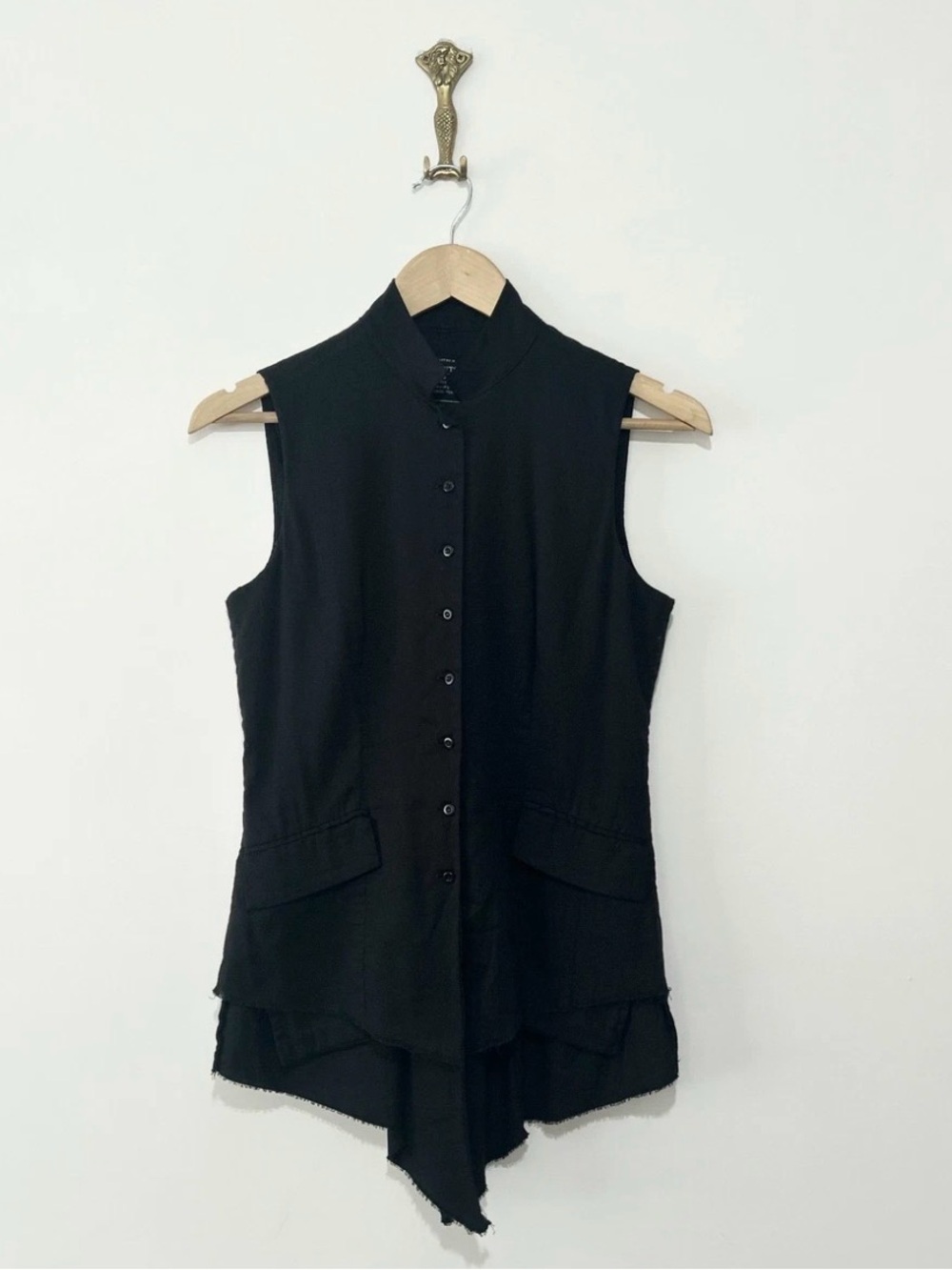 ALLSAINTS Sleeveless Black Button-Front Tie-Hem Top Size 8